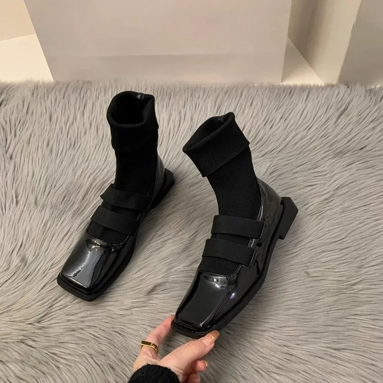 英国スタイルのスクエアニットソックスブーツ 2023 新しい - Women Shoes Zara のレビューと価格