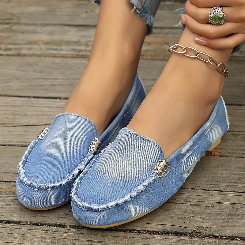 ファッションライトブルーデニムモカシン、メタルバックル付きス - Loafer Flat Women のレビューと価格