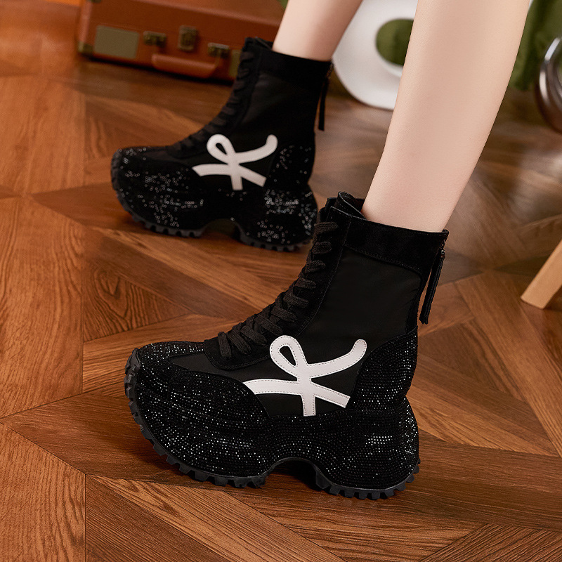 女性の厚い底ハイトップファッションブーツ秋の新コンフォートレ - Women'S Shoes Trendy のレビューと価格