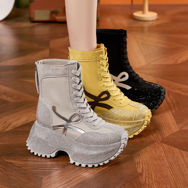 女性の厚い底ハイトップファッションブーツ秋の新コンフォートレ - Women'S Shoes Trendy のレビューと価格