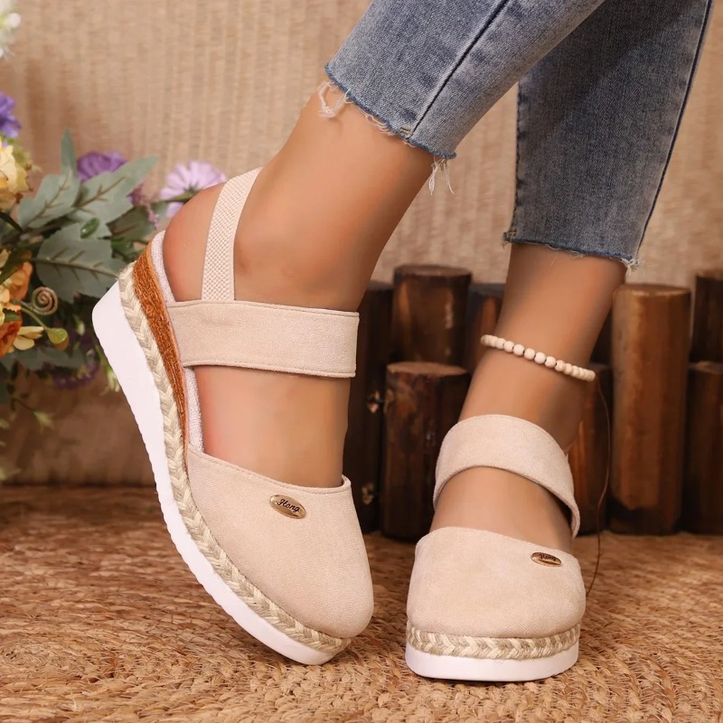 女性クローズドトゥウェッジサンダル女性夏のバックルストラップ - Espadrille Wedge Shoes のレビューと価格