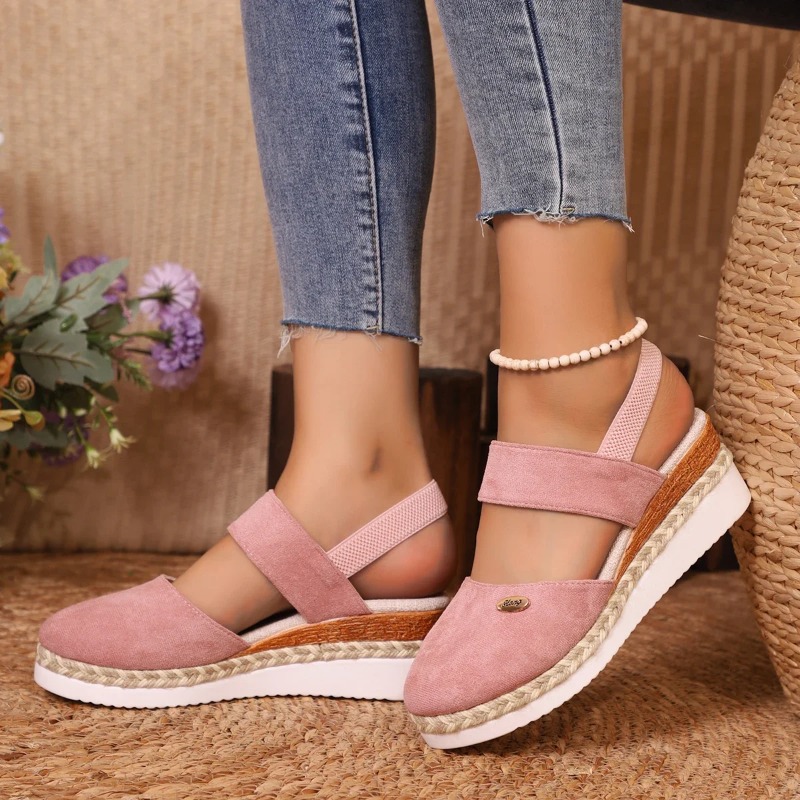 女性クローズドトゥウェッジサンダル女性夏のバックルストラップ - Espadrille Wedge Shoes のレビューと価格