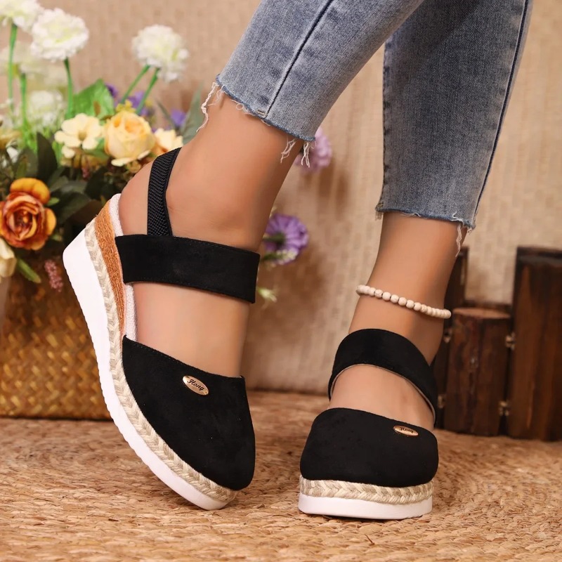 女性クローズドトゥウェッジサンダル女性夏のバックルストラップ - Espadrille Wedge Shoes のレビューと価格