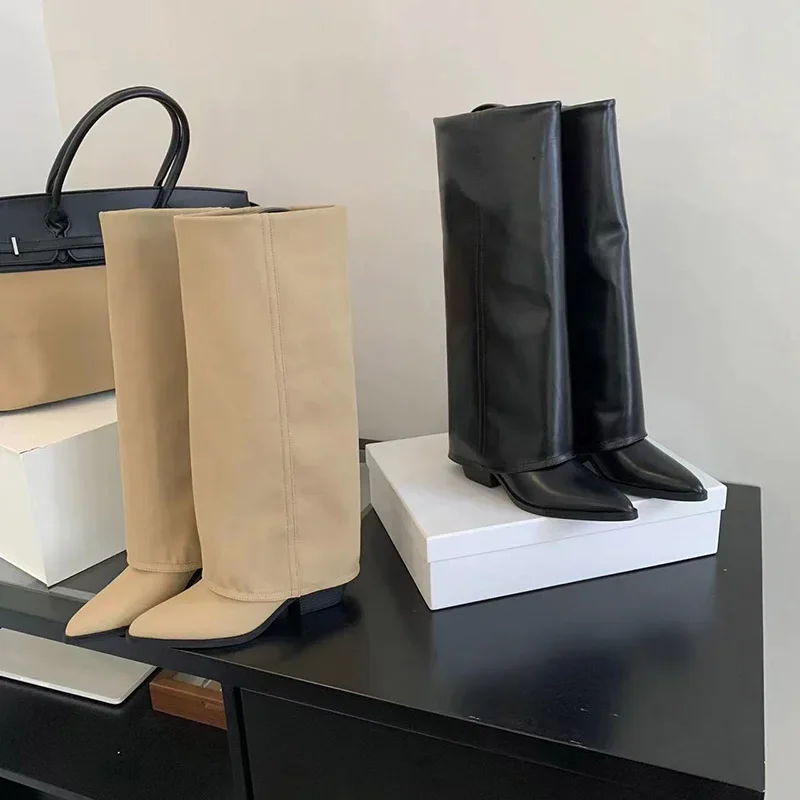 女性のブーツニーハイヒールレザーチャンキーファッションシュー - Women'S Shoes Chelsea のレビューと価格