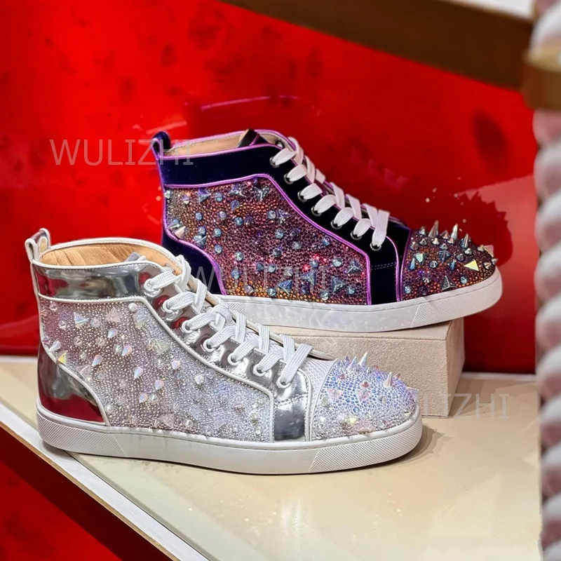 ダークパープルクリスタルリベットメンズスニーカーフラットレー - Women'S Shoes For Tennis のレビューと価格