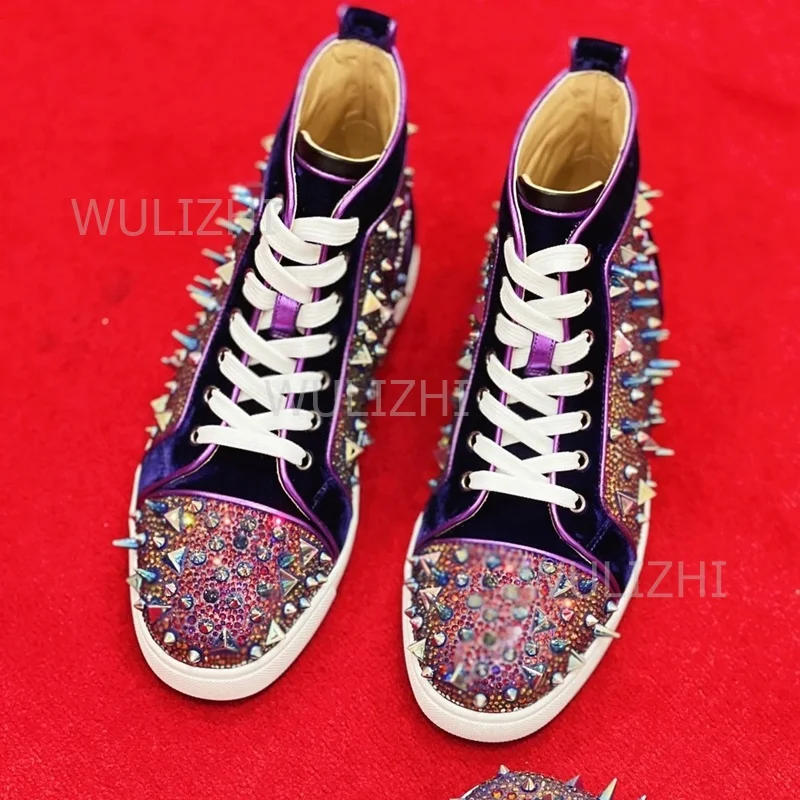 ダークパープルクリスタルリベットメンズスニーカーフラットレー - Women'S Shoes For Tennis のレビューと価格