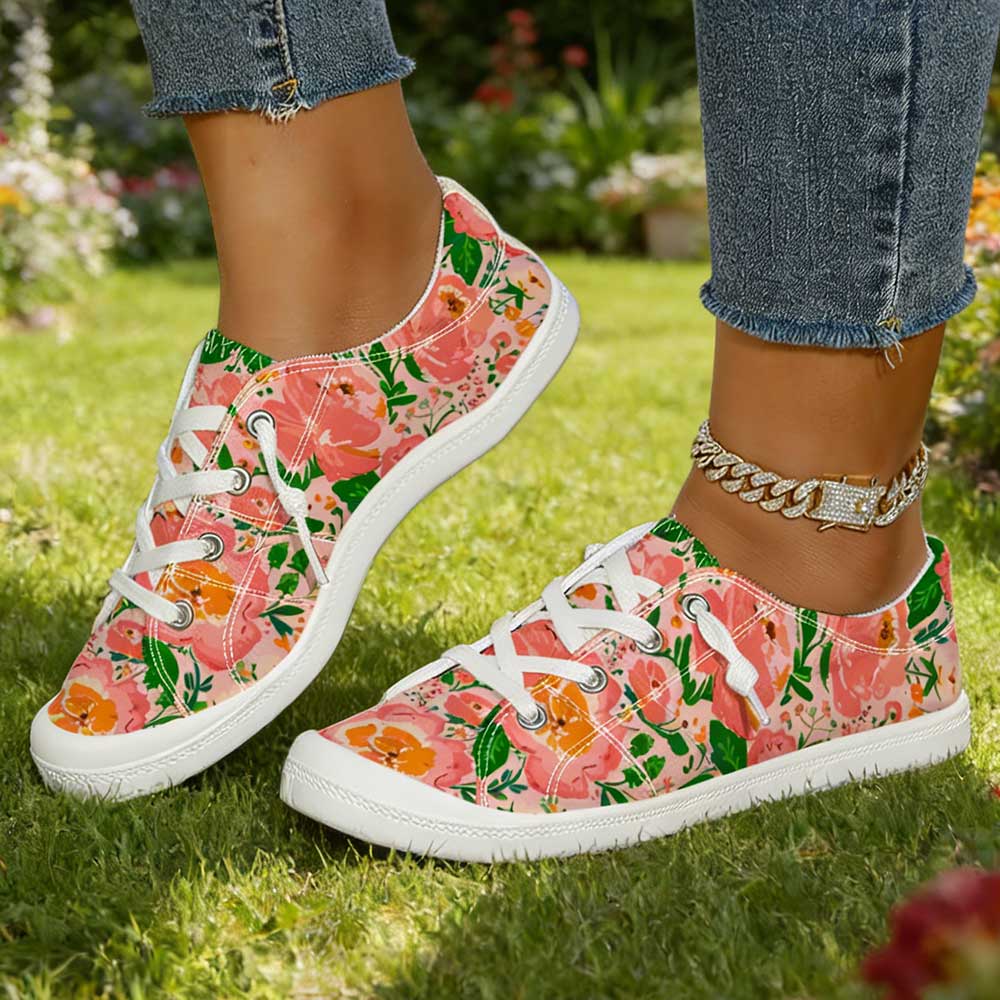 森林風油絵花柄プリントキャンバスシューズ、トレンディでおしゃ - Women'S Shoes Trendy のレビューと価格