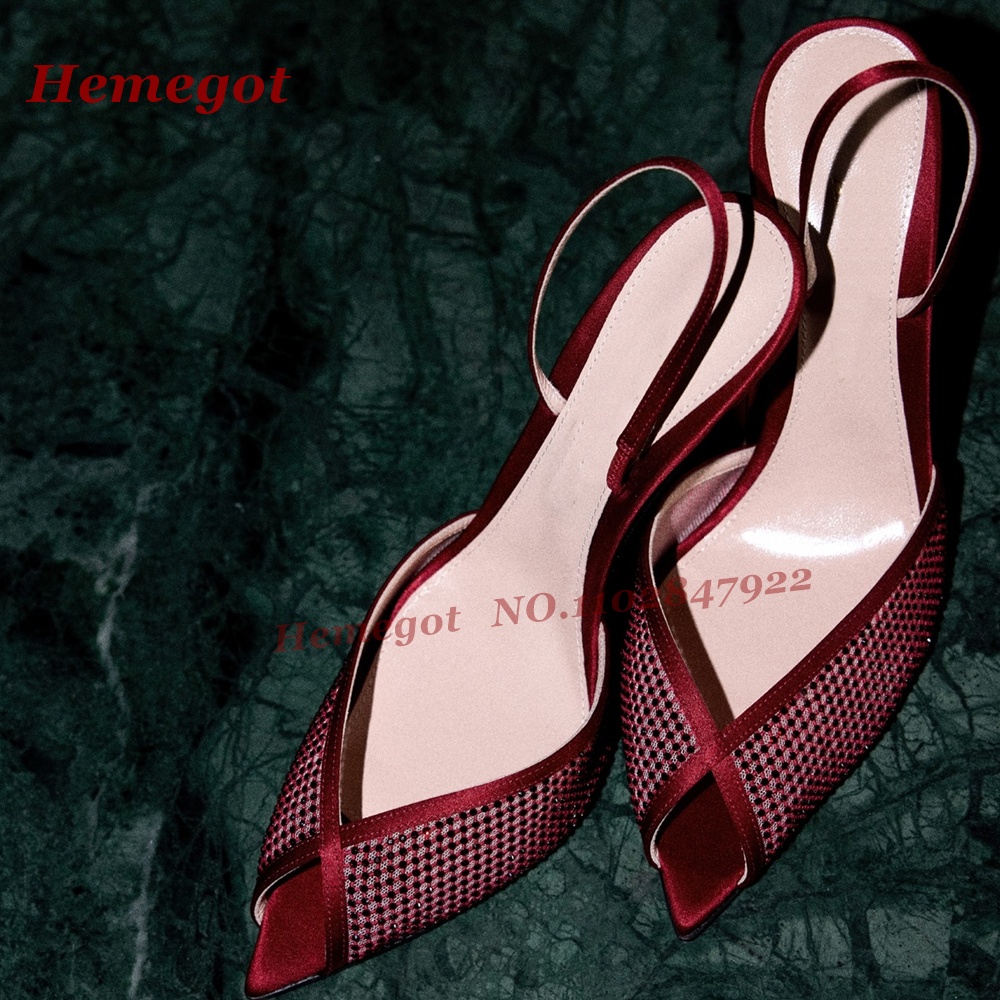 女性用 バーガンディ サテン メッシュ スリングバック ヒー - Women'S Shoes Burgundy のレビューと価格