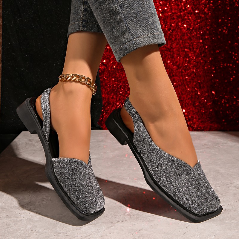 エレガントなグリッタースリングバックフラットシューズ（レディ - Loafer Flat Women のレビューと価格
