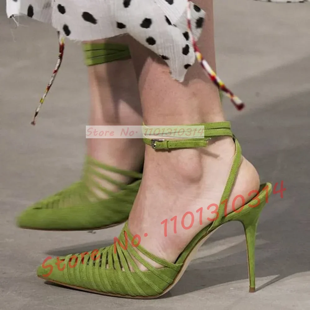 女性用ストラップ付きグリーンビーガンスエードサンダル,先のと - Women'S Shoes Vegan のレビューと価格